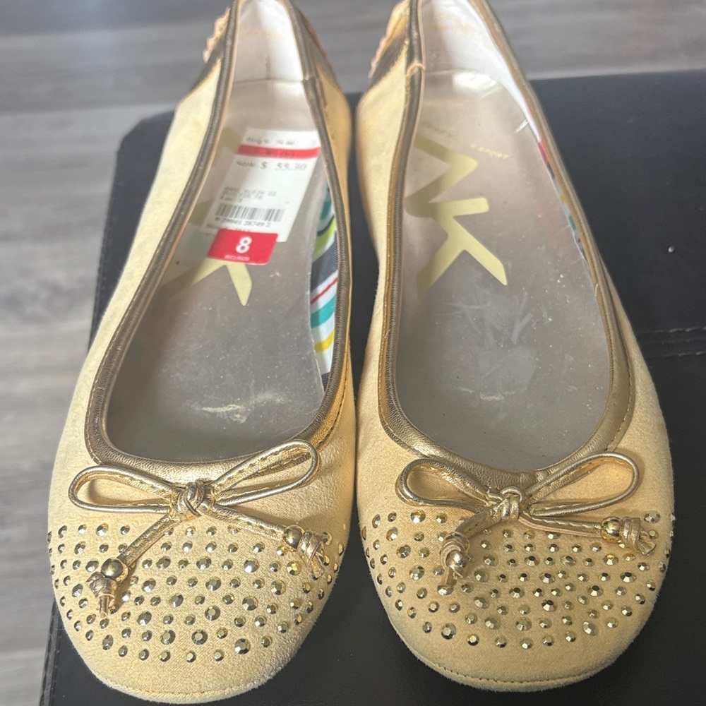Anne Klein Sport Gold Studded Flats with Bow